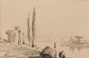 イタリアのカプリッチョ、1837年頃（紙に黒いチョーク） 作： Edward Lear