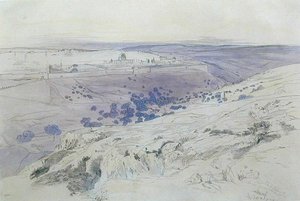 エルサレム、1858年4月24日〜28日（ペン、インク、水彩、紙） 作： Edward Lear