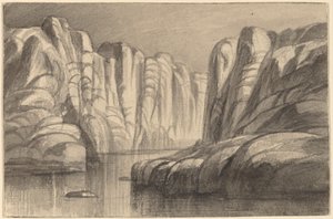 1884-1885 エジプト、フィラエの奇岩をくねくねと流れる川。 作： Edward Lear