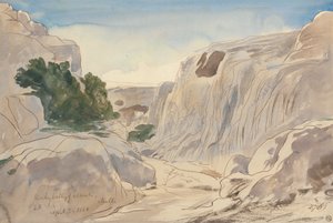 マルタ、モスタのロッキーバレー、午後2時15分（1866年4月3日） 作： エドワード・リア