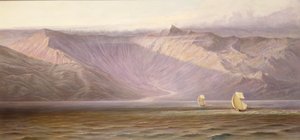 広大なアクロケラウニアンの壁、アルバニアの海岸（キャンバスに油彩） 作： Edward Lear