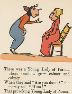 1875年頃、ロンドンのフレデリックワーンアンドカンパニー発行の「無意味の書」からパルマの若き淑女が登場しました。 作： Edward Lear