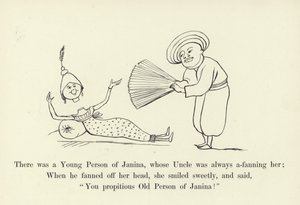 ジャニーナの若い人がいました、その叔父はいつも彼女を煽っていました 作： Edward Lear