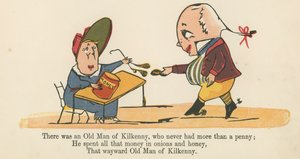 1875年頃にロンドンのフレデリックウォーンアンドカンパニーから出版された「A Book of Nonsense」から、1ペニーを超えることのなかったキルケニーの老人がいました。 作： Edward Lear