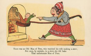 1875年にロンドンのフレデリックワーンアンドカンパニー発行の「無意味の書」から、妻がシチューを作るのを見守るペルーの老人がいました。