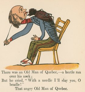 ケベック州の老人がいた-フレデリックワーン社がロンドンで発行した「無意味の書」（1875年頃）から、甲虫が首を走っていた