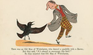 フレデリックワーンアンドロンドン発行の「A Book of Nonsense」から、ホワイトヘブンの老人がワタリガラスとカドリールを踊った1875年頃 作： Edward Lear