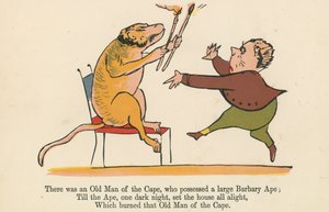 1875年頃にロンドンのフレデリックウォーンアンドカンパニーから出版された「A Book of Nonsense」から、大きなバーバリエイプを所持していたケープの老人がいました。