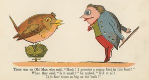 老人が言った、「静けさ！私はこの茂みの中で幼鳥を知覚します！」、 『A Book of Nonsense』、フレデリックワーンアンドロンドン発行、1875年