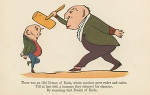 1875年にロンドンのフレデリックウォーンアンドカンパニー発行の「無意味の書」からブダの老人がいたるところ、その行為はますます素朴になりました。 作： Edward Lear
