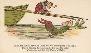 1875年にロンドンのフレデリックウォーンアンドカンパニー発行の「無意味な本」のすべての女性に常に礼儀正しいカディスの老人がいました。 作： Edward Lear