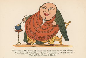 1875年にロンドンのフレデリックウォーンアンドカンパニー発行の「無意味の書」から、渇きのない頃に飲んだ老人のハーストがいました。 作： Edward Lear