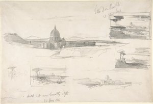ローマのサン・ピエトロ大聖堂の眺め 作： Edward Lear