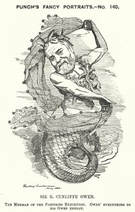 パンチの漫画。フィリップ・カンリフ・オーウェン（英国の展覧会企画者、サウス・ケンジントン博物館館長）（エングレーヴィング