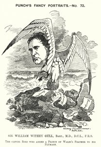 パンチの漫画。Sir William Withey Gull（イギリスの医師、プリンス・オブ・ウェールズの腸チフスを治療し、ヴィクトリア女王の主治医となった）（彫刻