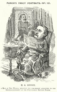 パンチの漫画Thomas Hay Sweet Estcott（イギリスのジャーナリスト・編集者）（彫刻 作： Edward Linley (after) Sambourne