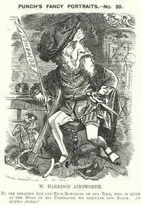 パンチの漫画。ウィリアム・ハリソン・エインズワース（イギリスの歴史小説家）（彫刻 作： Edward Linley (after) Sambourne