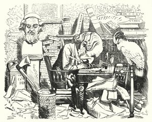 パンチ・カートゥーン：書斎で仕事をする作家（エングレーヴィング