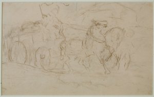 馬とカート（＃9）、c。 1880年代（紙にグラファイト） 作： Edward Mitchell Bannister
