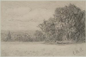 風景（＃１） ｃ． 1880年代（紙にグラファイト） 作： Edward Mitchell Bannister