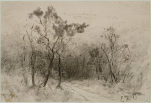パスのある風景（＃51）、c。 1880年代（紙に木炭） 作： Edward Mitchell Bannister