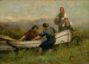 ボートの近くの人々、1893年。 作： Edward Mitchell Bannister