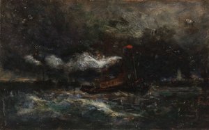 スコール、嵐の中のブレントン ライト ボート、バック グラウンドで灯台、n.d. 作： Edward Mitchell Bannister