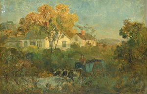 飲料プール（プールで牛と荷車に乗った男） 作： Edward Mitchell Bannister