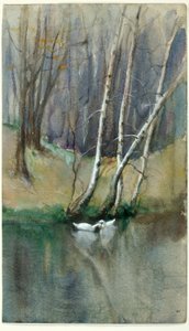 無題（白樺の木とアヒルのいる木の風景） 作： Edward Mitchell Bannister