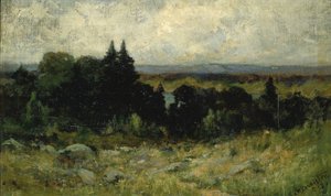 無題（風景、岩と木のある野原） 作： Edward Mitchell Bannister