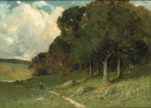 無題（木々を背景に道を行く男） 作： Edward Mitchell Bannister