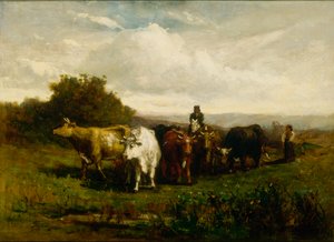 無題 馬に乗った男、徒歩で牛を運転している女性、1880年。 作： Edward Mitchell Bannister