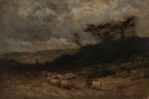 羊を連れた無題の羊飼い、1877年。 作： Edward Mitchell Bannister