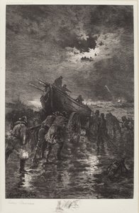 無題 (ドーリーの進水/レスキュー/難破船) 作： Edward Moran