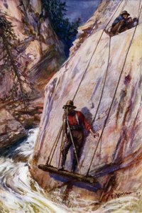 山岳鉄道のルートで不安定な作業を行う鉄道測量士 (色リソ) 作： Edward Parick Kinsella