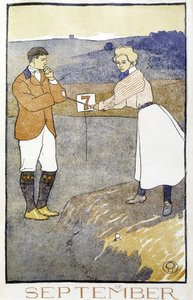 ゴルフをするカップル - エドワード・ペンフィールドの「ゴルフカレンダー」にて 作： Edward Penfield