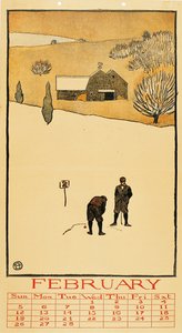 ゴルフカレンダー。 2月 - Oeuvre de Edward Penfield (1866-1925) - 1899 - カラーリトグラフ - 41x28.6 - Museu Nacional d
