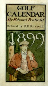 クラブを持って座っているゴルファー、水彩画で描かれています。エドワード・ペンフィールド（Edward Penfield）1866-1925年（1899