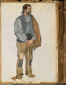スペイン人男性のスケッチ、1906（スクラップブックにマウントされた紙にトイレとグラファイト） 作： Edward Penfield
