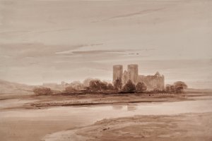 教会と川または湖のある風景 作： Edward Pretty