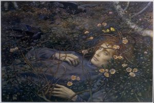 「ああ、くぼみにあるのは何ですか？」 (紙に水彩) 作： Edward Robert Hughes