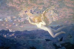 朝の翼で、1905年（ボディカラーとゴールド塗装で強化されたトイレ） 作： Edward Robert Hughes