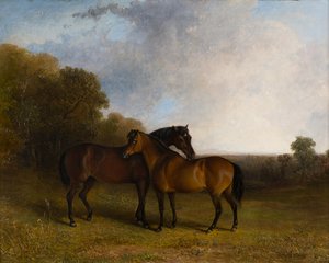風景の中の2人のハンター、1830〜99年頃（キャンバスに油彩） 作： Edward Robert Smythe