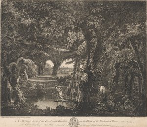 魔法の川のほとりでリナルドと森の朝のシーン 作： Edward Rooker