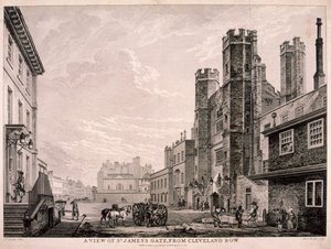 セント ジェームズ宮殿に通じるセント ジェームズ ゲート、ロンドン、1766 年 作： Edward Rooker