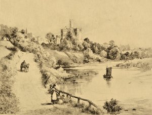 コケ：アンブルへの道からワークワース城、1880年頃（エッチング） 作： Edward Slocombe