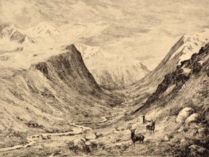 ハイランドディー：ガーチャリーとラリグバーンズの会合、1880年頃（エッチング） 作： Edward Slocombe