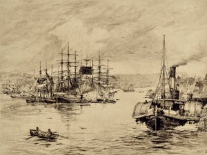 タイン：シールズで、1880年頃（エッチング） 作： Edward Slocombe