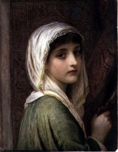 白と金のヘッドスカーフを被った少女（水彩画） 作： Edward Tayler