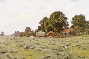 サセックス州フィトルワースでの干し草作り（油彩・キャンバス 作： Edward Wilkins Waite